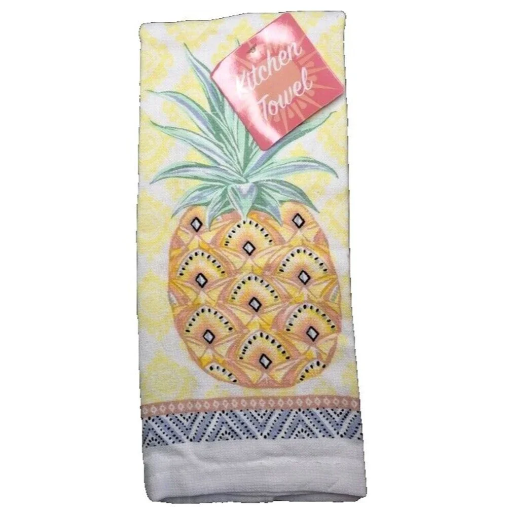 Welcome Pineapple Kitchen Dish Towel Oven Mitt Potholder Set of 4 Summer Beach